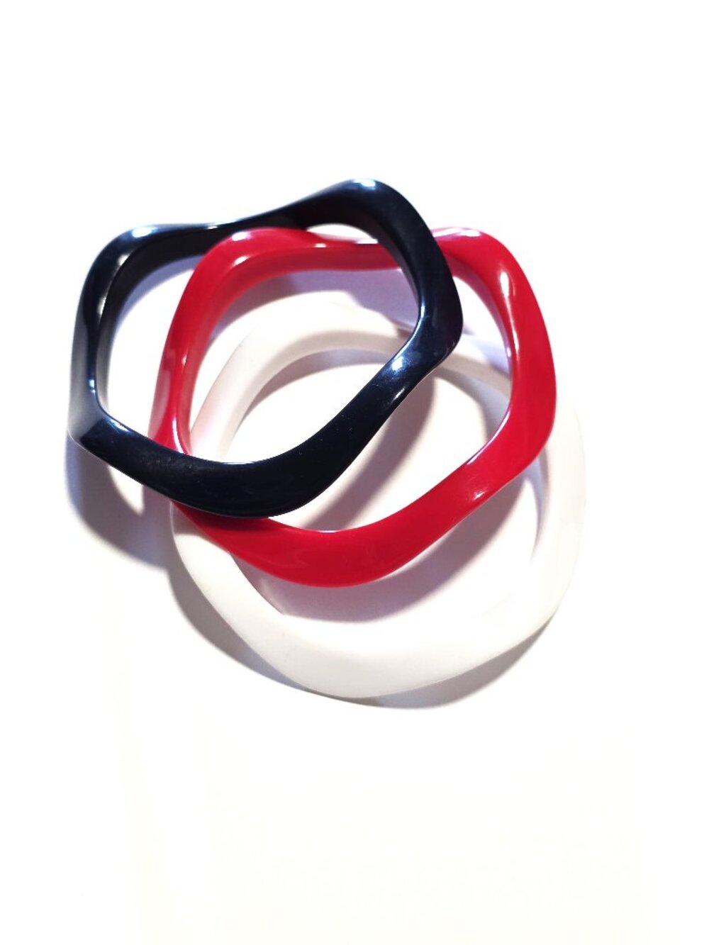 70s-80s red, white, blue wavy plastic bangle bracelets